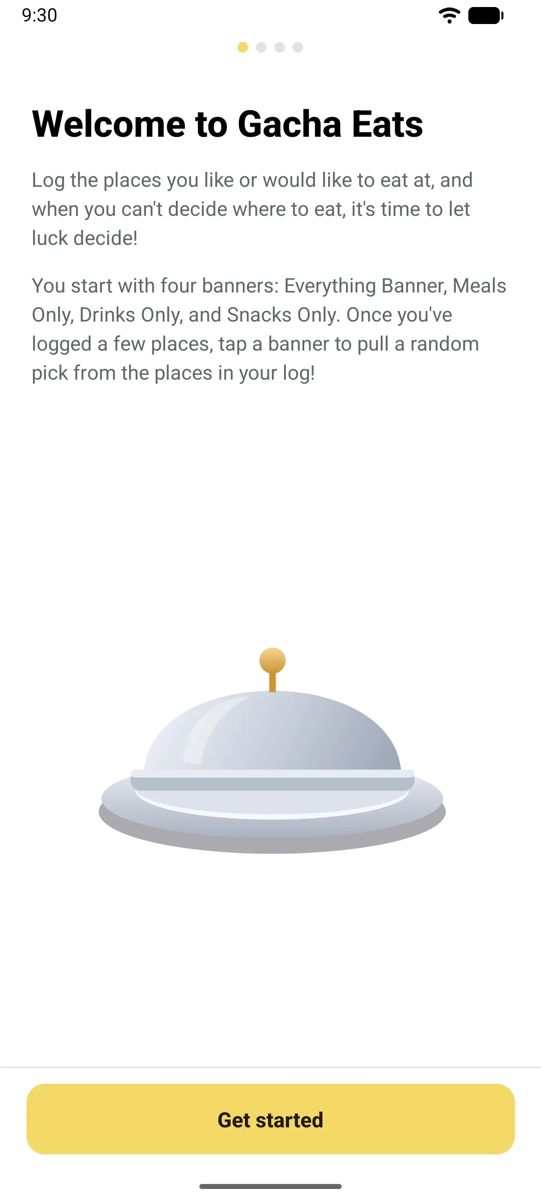 The welcome screen: log the places you like or want to try, then let luck decide.